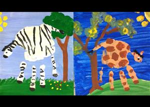 Kinder hand print animals 
