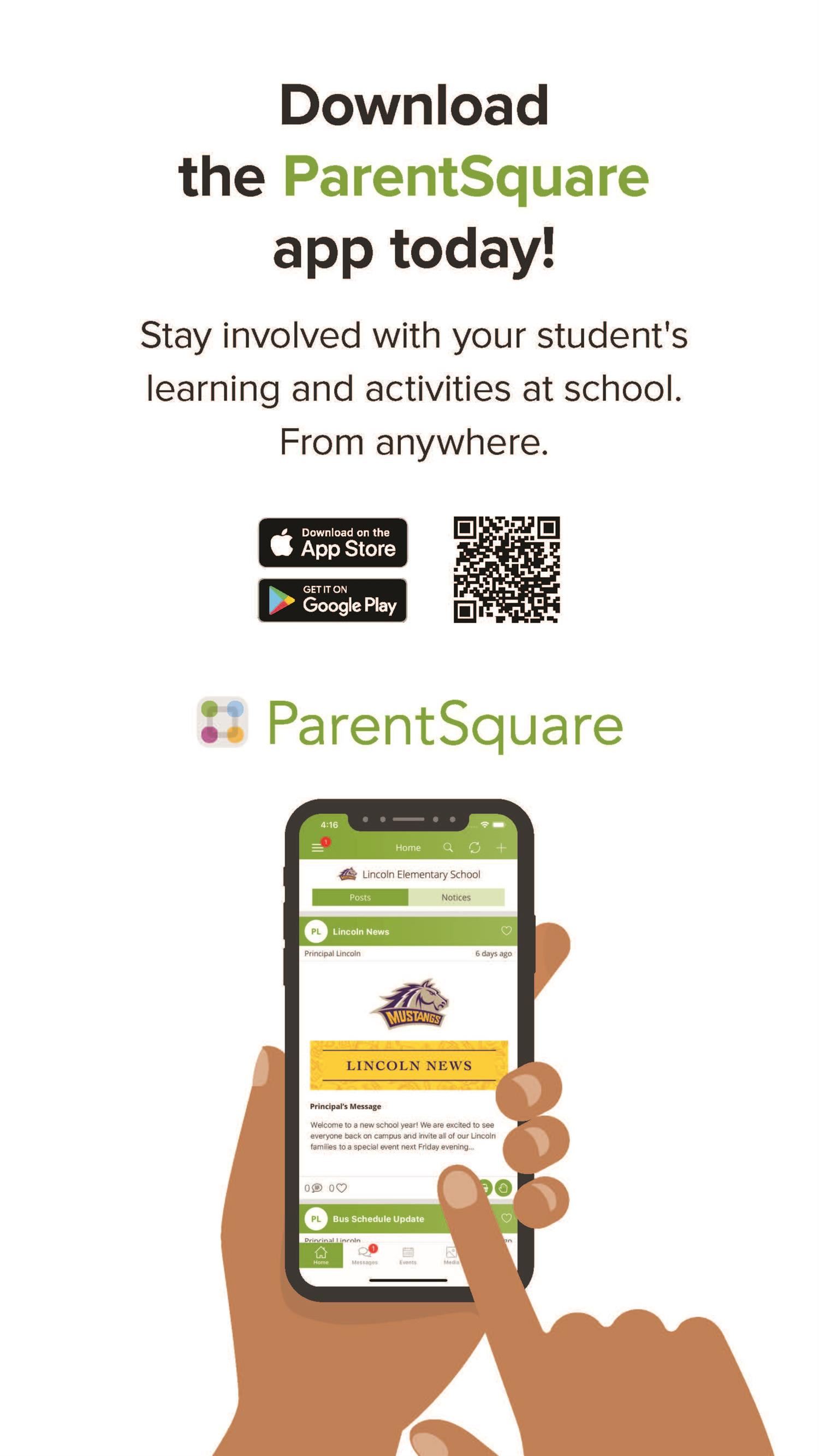 QR code and instructions for downloading ParentSquare app